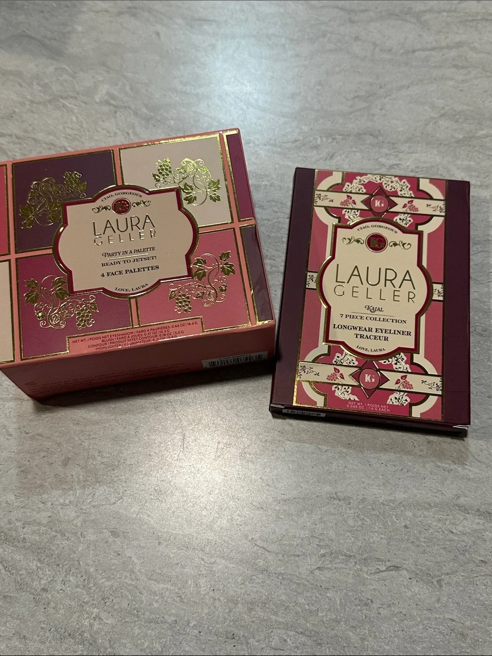 Laura Geller Eyeshadow & Eyeliner Set in Pink and Burgundy Packaging